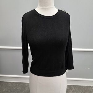 White House Black Market Black Sweater with Button Accents
